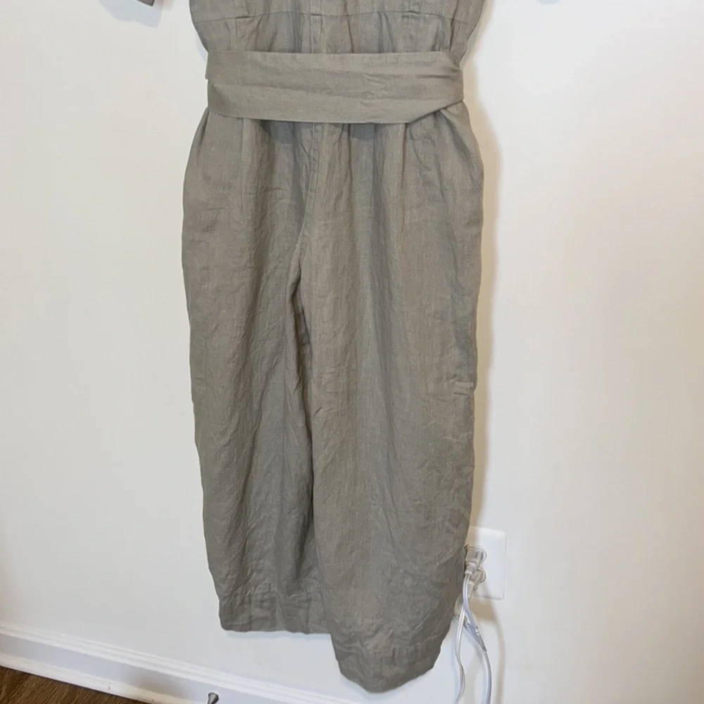Everlane The Linen Cross Front Green Wrap Jumpsuit